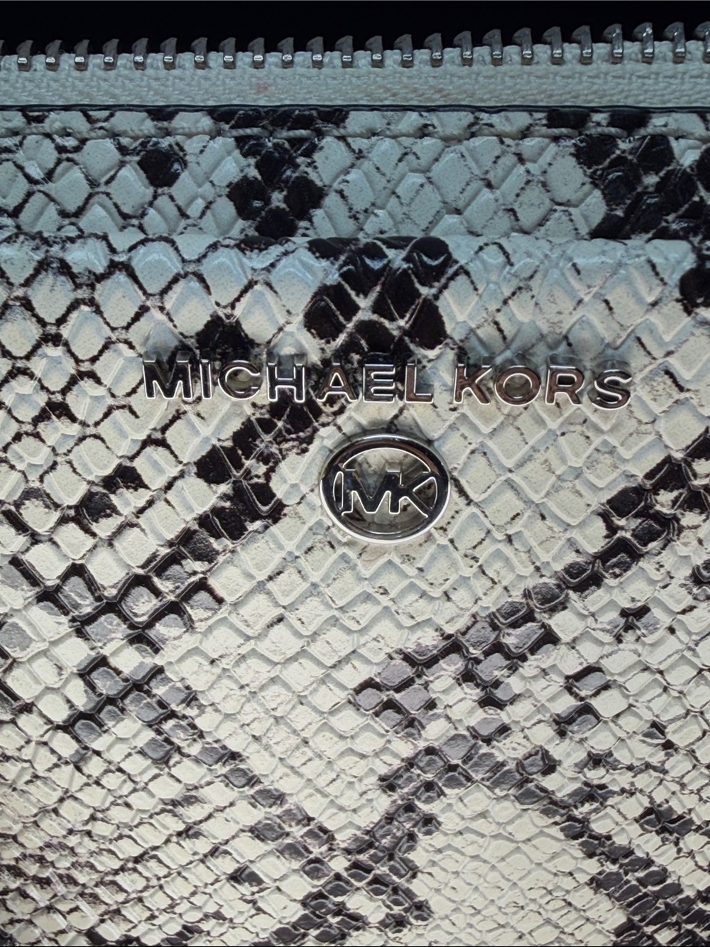 Michael Kors Black and White Snake-Print Satchel - Picture 7 of 11
